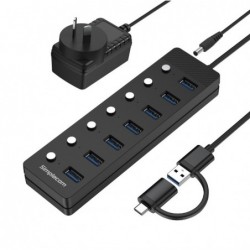 Simplecom CH375C USB-A and USB-C to 7-Port USB 3.0 Hub...