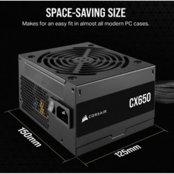 Corsair CX650 650W, 80 PLUS Bronze Certified, Up to 88%...