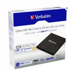 Verbatim External Slim Blue-ray Writer Ultra HD 4K Type-C...