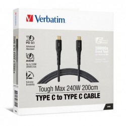 Verbatim Cable 240W USB-C to USB-C 200CM PD 3.1 and QC...