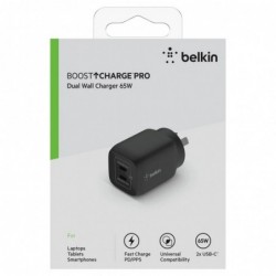 Belkin BoostCharge Pro 65W USB-C PD 3.0 PPS Dual GaN Wall...