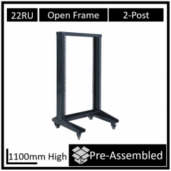 LDR Flat Packed 22U 2-Post Open Frame Rack, Black Metal...