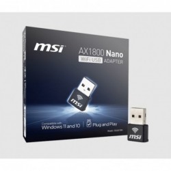 MSI GUAX18N AX1800 WiFi USB Adapter, 2.4GHz / 5GHz, 2x...