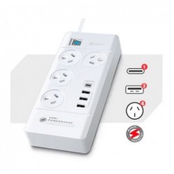 Sansai 4 Outlet 3xUSB-A & 1xUSB-C Powerboard Master...