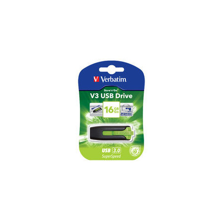 Verbatim 16GB V3 USB3.0 Green Store'n'Go V3: Rectractable USB Storage Drive Memory Stick
