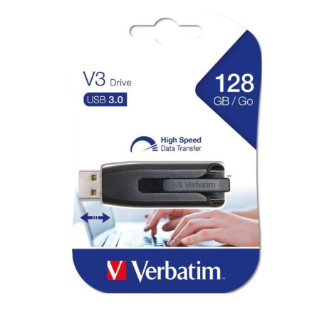 Verbatim Store'n'Go V3 USB 3.2 SuperSpeed Drive 128GB - Backup Storage, Grey, Windows, Mac, Linux Compatible.