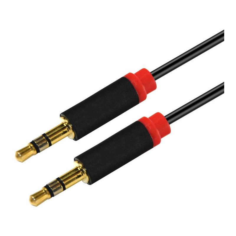 Astrotek 2m Stereo 3.5mm Flat Cable Male to Male Black with Red Mold - Audio Input Extension Auxiliary Car Cord