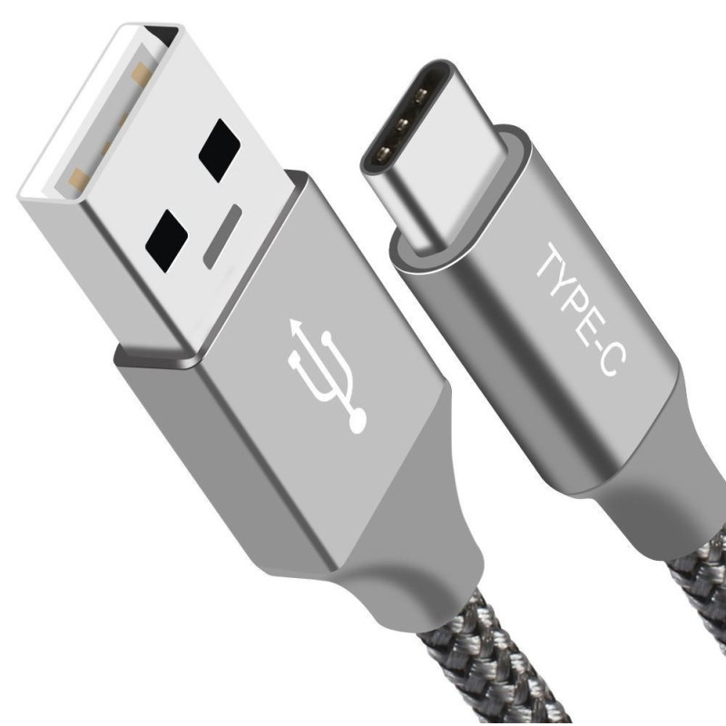 Astrotek 1m USB-A  to Type-C Data Sync Charger Cable Silver Strong Braided Heavy Duty Fast Charging for Samsung Galaxy Note S