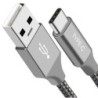 Astrotek 1m USB-A  to Type-C Data Sync Charger Cable Silver Strong Braided Heavy Duty Fast Charging for Samsung Galaxy Note S