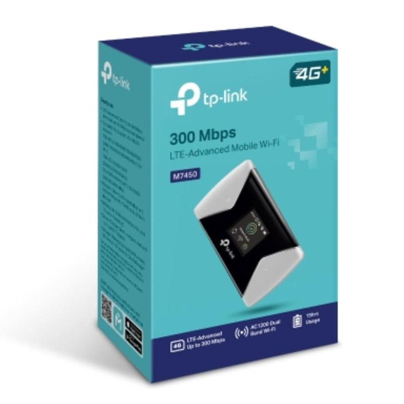 TP-Link M7450 4G-LTE Mobile Wi-Fi 300Mbps DL 50Mbps UL 4G SIM Card   microSD Slot 3000mAh 15hrs Rechargeable Battery for 32 D