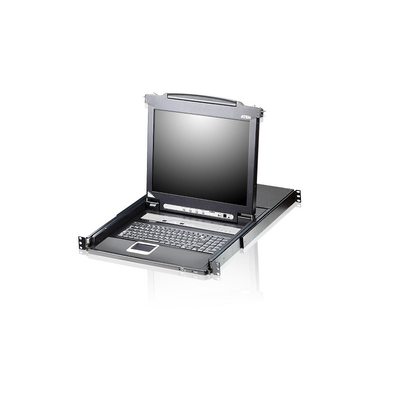 Aten Rackmount KVM Switch Single Rail 8 Port VGA PS/2-USB w/ 17' LCD Display, 2x Custom KVM Cables, 1280x1024@75hz Display, L