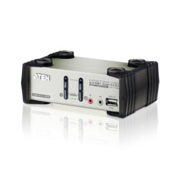 Aten Desktop KVMP Switch 2 Port Single Display VGA w/ audio & OSD, 2x Custom KVM Cables Included, 2x USB Port, Selection Via 