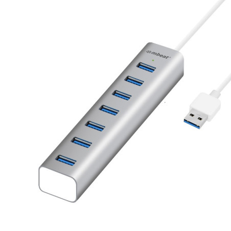 mbeat® 7-Port USB 3.0 Powered Hub - USB 2.0/1.1/Aluminium Slim Design Hub with Fast Data Speeds (5Gbps) Power Delivery for P