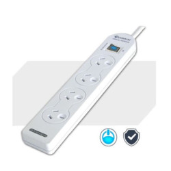 Sansai 4 Way Basic Powerboard (131P) with Master Switch Overload Protecte Reset button Indicator Light 100CM Lead 240VAC 10A
