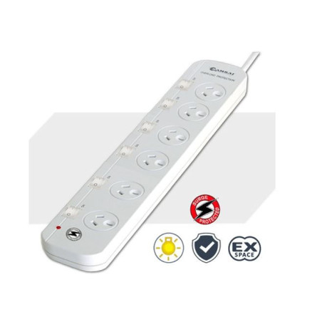 Sansai 6-Way Power Board (661SW) with Individual Switches and Surge Protection Overload Protected Reset button Indicator Ligh