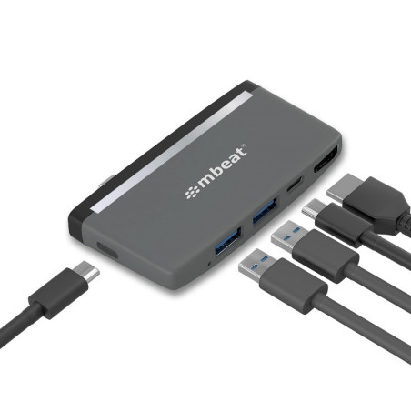 (LS) mbeat® Essential Pro  5-IN-1 USB- C Hub (4k HDMI Video, USB-C PD Pass Through Charging, USB 3.0 x 2, USB-C x 1) USB 3
