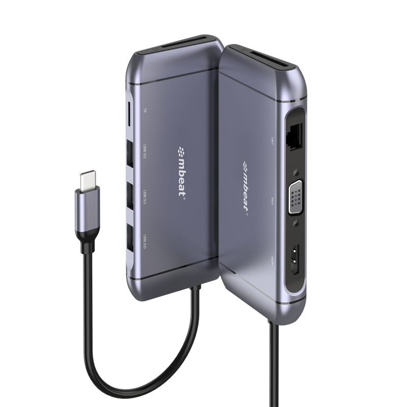(LS) mbeat® Elite X9 9-in-1 Multifunction USB-C Docking Station 1x HDMI, 1x VGA 1x USB-C Power Delivery 100W, 3x USB 3.0, Mi