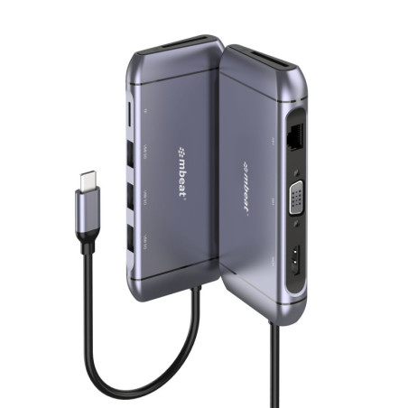 (LS) mbeat® Elite X9 9-in-1 Multifunction USB-C Docking Station 1x HDMI, 1x VGA 1x USB-C Power Delivery 100W, 3x USB 3.0, Mi