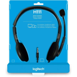 (LS) Logitech H111 Strereo Headset (Single 3.5mm Jack) Cable length: 7.71 ft (2.35 m)  2-Year Limited Hardware Warranty