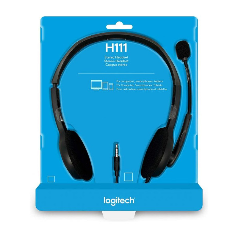 (LS) Logitech H111 Strereo Headset (Single 3.5mm Jack) Cable length: 7.71 ft (2.35 m)  2-Year Limited Hardware Warranty