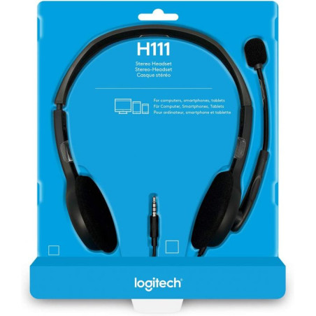 (LS) Logitech H111 Strereo Headset (Single 3.5mm Jack) Cable length: 7.71 ft (2.35 m)  2-Year Limited Hardware Warranty