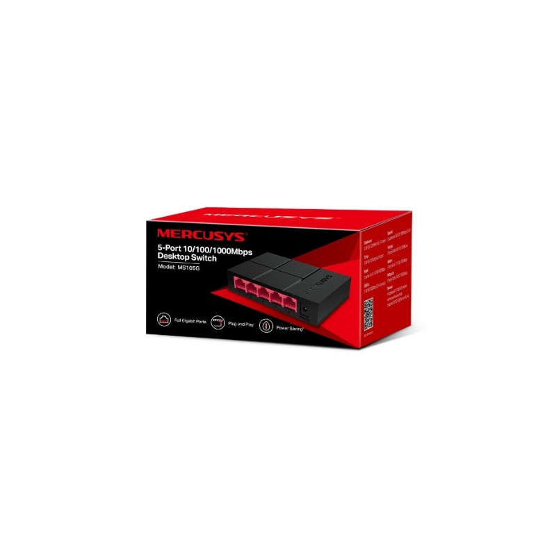 Mercusys MS105G 5-Port Gigabit Desktop Switch, 5x Gigabit Ports, Compact Design, Plug N Play, Green Ethernet Technology