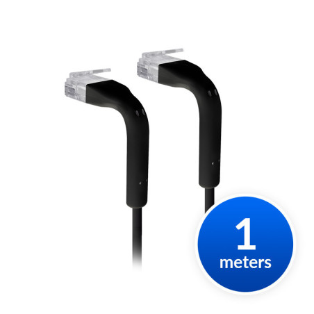 Ubiquiti UniFi Patch Cable Single Unit, 1m, Black, End Bendable to 90 Degree, RJ45 Ethernet Cable, Cat6, Ultra-Thin 3mm Diame