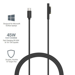Cygnett Essentials USB-C To Microsoft Surface Laptop Cable (1M) - Black (CY3034USCMS), 45W Fast Charging, Magnetic Connection