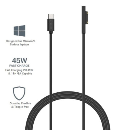 Cygnett Essentials USB-C To Microsoft Surface Laptop Cable (1M) - Black (CY3034USCMS), 45W Fast Charging, Magnetic Connection