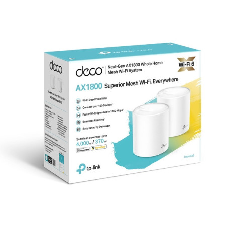 TP-Link Deco X20(2-pack) AX1800 Whole Home Mesh Wi-Fi 6 System, Up To 370 sqm Coverage, WIFI6, 1201Mbps @ 5Ghz, 574Mbps @ 2.4