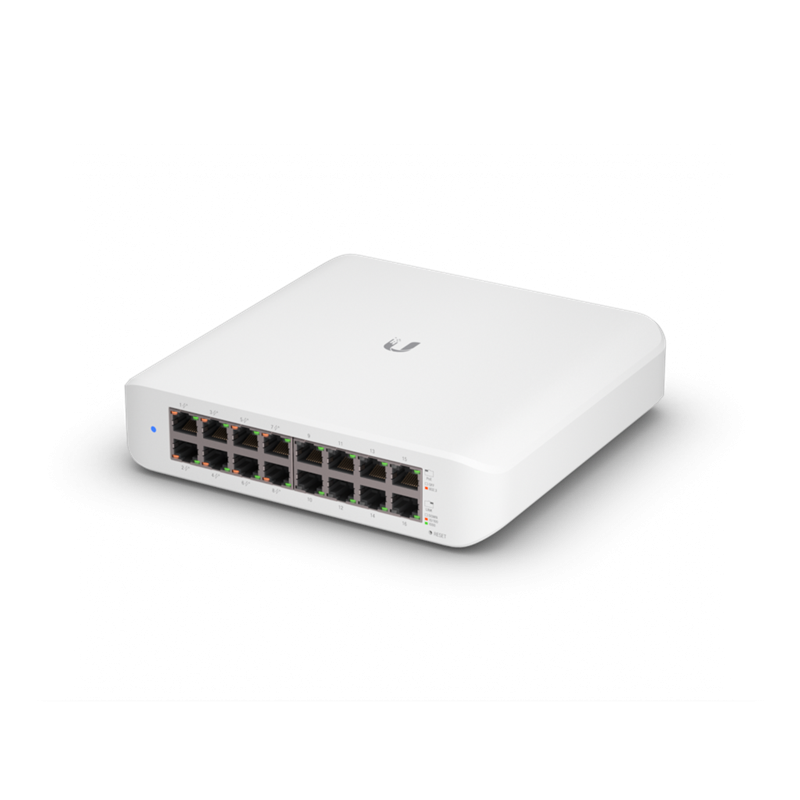 Ubiquiti UniFi Switch Lite 16 PoE, Layer 2, 16x GbE RJ45 Ports, 8x 802.3at PoE  Ports, 45W PoE, Silent Operation, Wallmount K