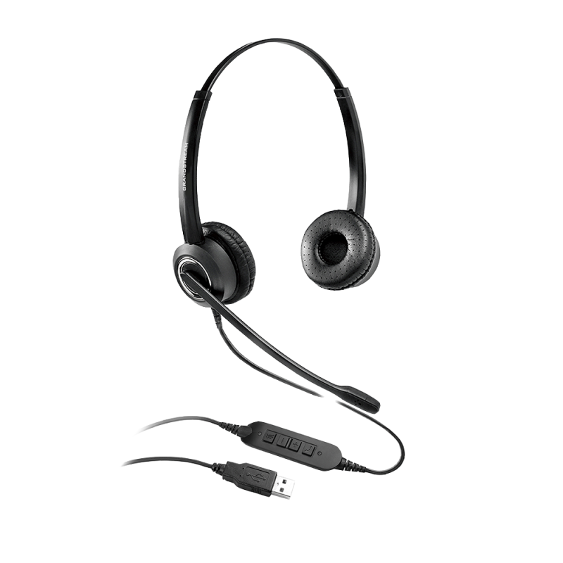 Grandstream GUV3000 Dual Ear USB Headset, Noise Canceling Microphone, HD Audio, 2m USB Cable, Suits Teams, Zoom, 3CX, Inline 