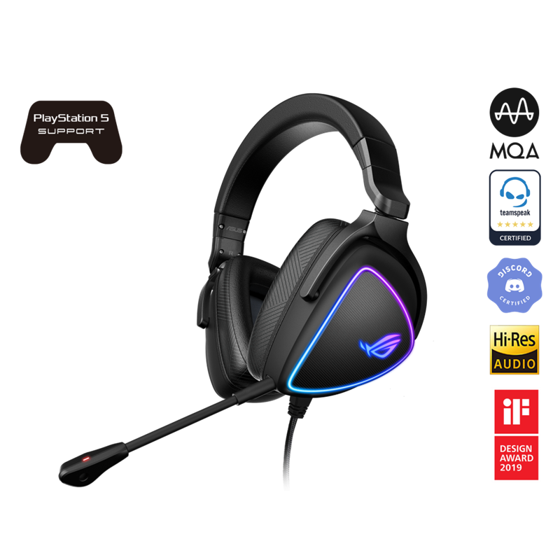 ASUS ROG DELTA S Lightweight USB-C Gaming Headset with AI noise-canceling mic, MQA rendering technology, RGB lighting, PC, Sw