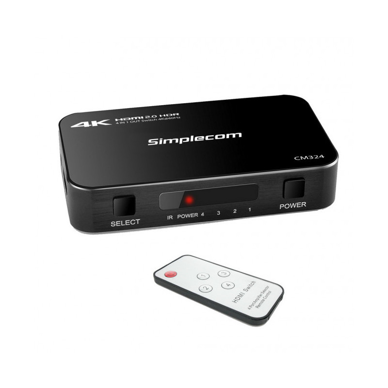 (LS)Simplecom CM324 4 Way HDMI 2.0 Switch 4 IN 1 OUT Ultra HD 4K 60Hz HDR HDCP 2.2