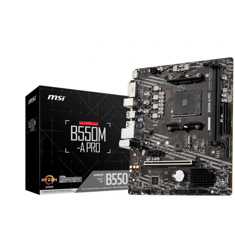 MSI B550M-A PRO Motherboard AMD Ryzen AM4, 2xDDR4, support up to 64GB, 1xPCIe 4.0/3.0 x16 slot, 2xSATA 6Gb, 6xUSB3.0, 6xUSB2.