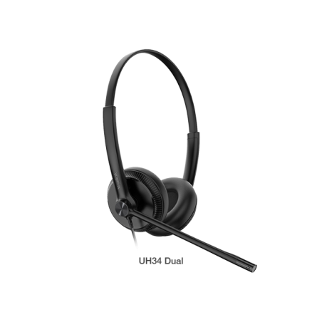 Yealink UH34 Dual Teams USB Headset, Lightweight, All Day Wearing Comfort, Ear Wideband Noise Cancelling Microphone, Leather 