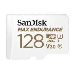 SanDisk Max Endurance 128GB microSD 100MB/s 40MB/s 20K hrs 4K UHD C10 U3 V30 -40°C to 85°C Heat Freeze Shock Temperature Wa