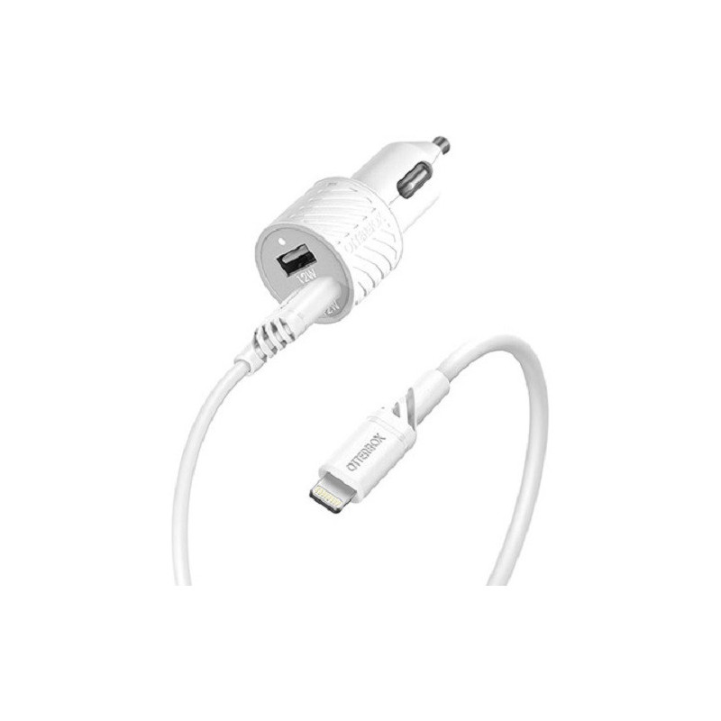 OtterBox Dual Port (24W) Car Charger with Lightning to USB-A Cable (1M) - White (78-52698), Compact design,Safe & Smart Charg