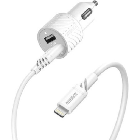 OtterBox Dual Port (24W) Car Charger with Lightning to USB-A Cable (1M) - White (78-52698), Compact design,Safe & Smart Charg