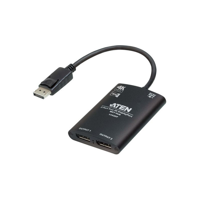 Aten VS92DP Video Splitter 2-Port True 4K resolution for dual output, up to 3840x2160@30 Hz, DisplayPort 1:2: HDCP 1.3 Compli