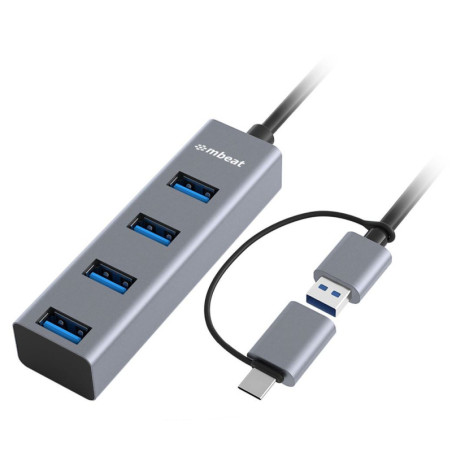 mbeat® 4-Port USB 3.0 Hub with 2-in-1 USB 3.0 & USB-C Converter - Space Grey transfer speeds up to 5Gbps  Material: Aluminiu