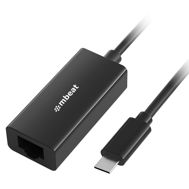 (LS) mbeat®  USB-C Gigabit Ethernet Adapter - Black Fast and secure RJ45, up to 1000Mbps speed. Plug-and-play Compact and li