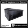 LDR Assembled 4U Wall Mount Cabinet (600mm x 450mm) Glass Door - Black Metal Construction - Top Fan Vents - Side Access Panel