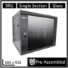 LDR Assembled 9U Wall Mount Cabinet (600mm x 450mm) Glass Door - Black Metal Construction - Top Fan Vents - Side Access Panel