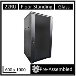 LDR Assembled 22U Server Rack Cabinet (L600mm x W1000mm x H1070mm), Glass Door,1x 8-Port PDU, 1x 4-Way Fan, 2x Fixed Shelves 