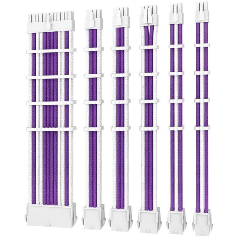 Antec PSU -  Sleeved Extension Cable Kit V2 - Purple / White. 24PIN ATX, 4 4 EPS, 8PIN PCI-E, 6PIN PCI-E, Compatible with Sta