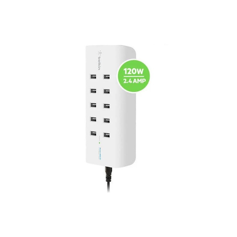 Belkin RockStar™ 10-Port USB-A Charging Station - White (B2B139au), Intelligent Charging,120W, Overcurrent protection, CEW 