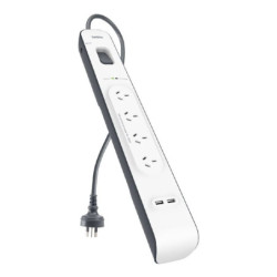 Belkin SurgePlus 4-Outlet 2-Meter Surge Protection Strip With Two (2.4) Amp USB Charging Ports - White (BSV401au2M), 2M Power