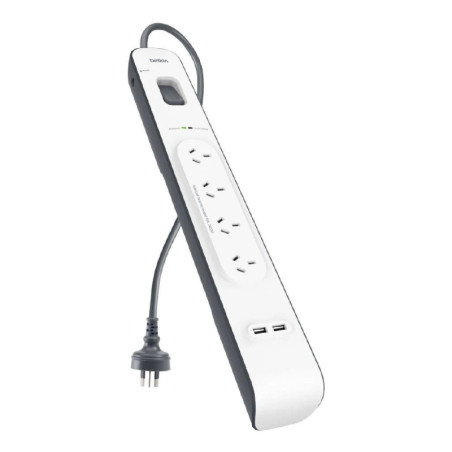 Belkin SurgePlus 4-Outlet 2-Meter Surge Protection Strip With Two (2.4) Amp USB Charging Ports - White (BSV401au2M), 2M Power