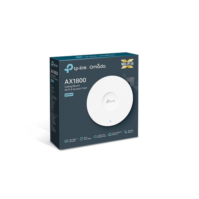 TP-Link EAP610 Omada AX1800 Wireless Dual Band Ceiling Mount Access Point, WiFi 6, 1201 Mbps 5GHz, Omada, Centralised Cloud, 